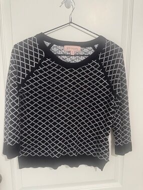 Philosophy Black and White Lattice Knit Pullover